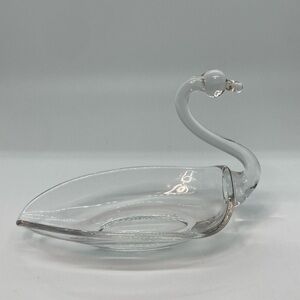 Vtg Tiffin Duncan & Miller 1950's Clear Glass Swan 6" Candy Nut Dish Bowl